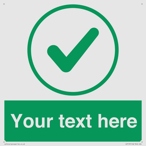 Custom green background, green tick in circle sign